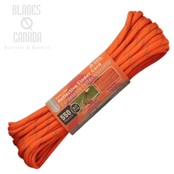 SOL Fire Lite Tinder Cord 550, Reflective Orange - 30 Ft.